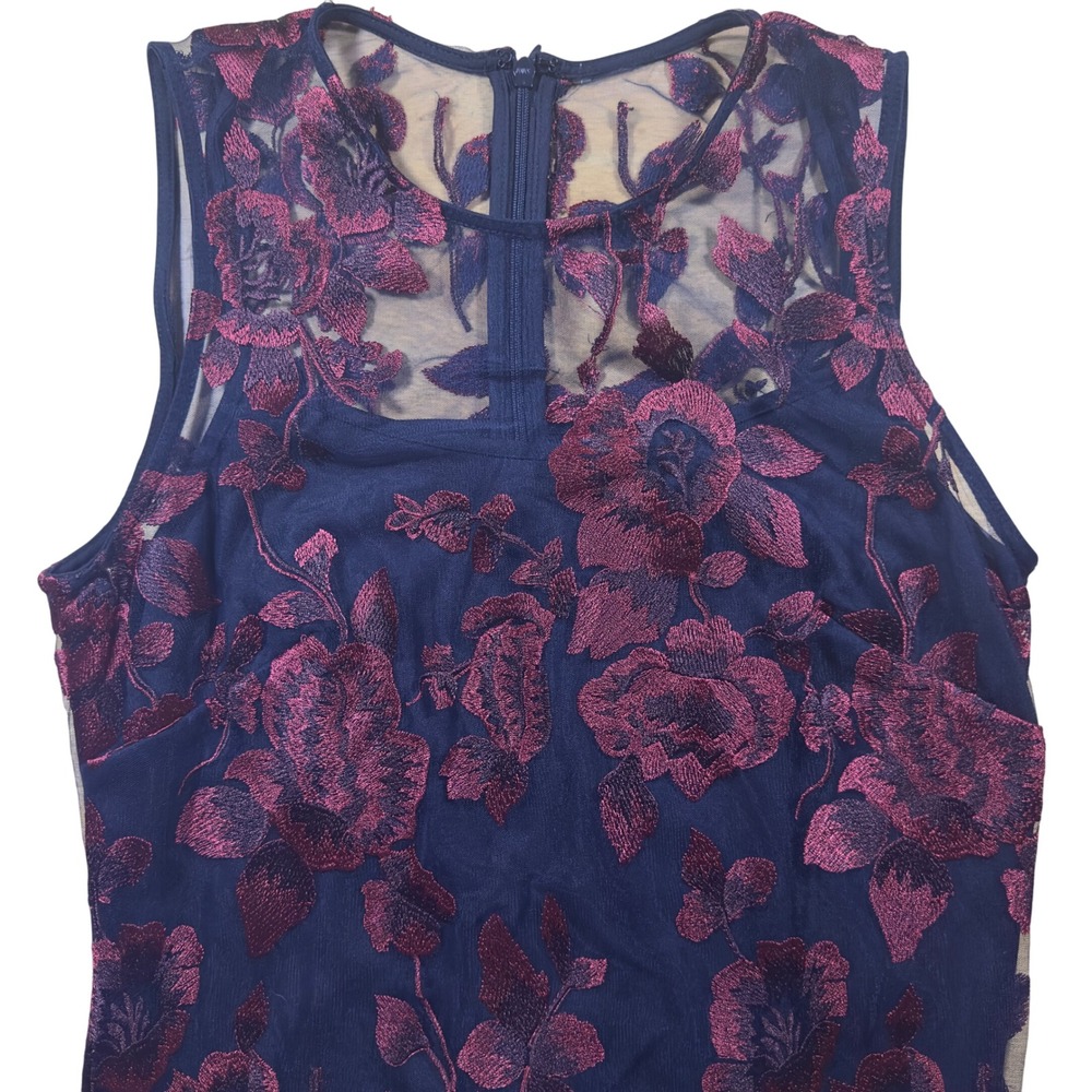 Donna Ricco Floral Embroidered Sheer Overlay Dress Sleeveless Red Black 10